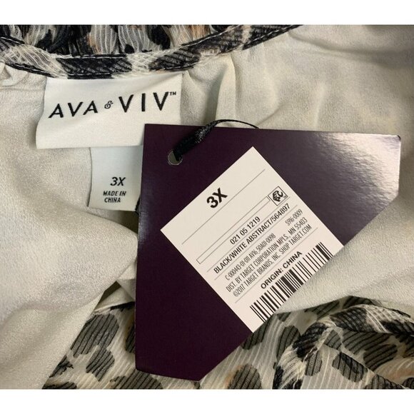 Ava & Viv Top Plus 3X Black White Abstract Elastic Sleeve Tie Front Women New - Picture 10 of 10